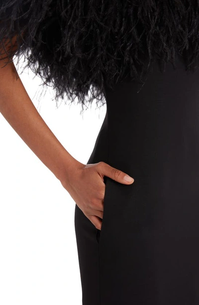 Shop Valentino Feather Detail Off The Shoulder Wool & Silk Sheath Dress In Nero/ Avorio