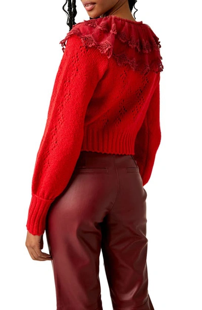 Shop Free People Hold Me Closer Lace Yoke Sweater In Red Garnet Combo