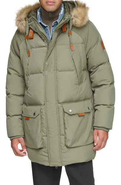 Shop Andrew Marc Suntel Water Resistant Down Parka With Removable Faux Fur Trim In Sage