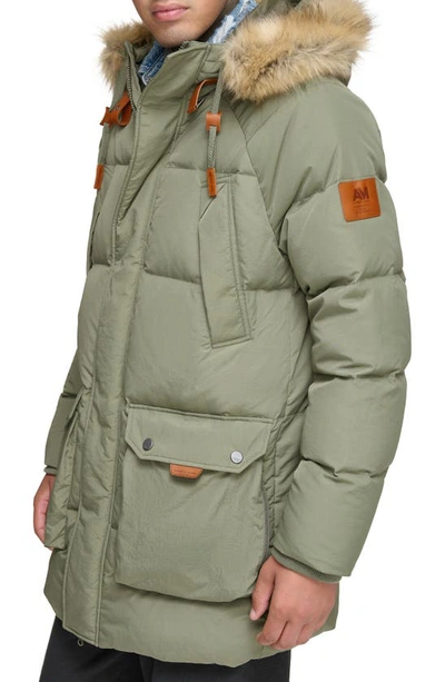 Shop Andrew Marc Suntel Water Resistant Down Parka With Removable Faux Fur Trim In Sage
