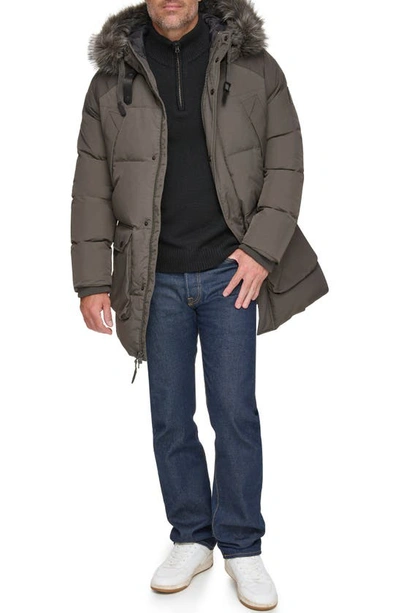 Shop Andrew Marc Suntel Water Resistant Down Parka With Removable Faux Fur Trim In Slate