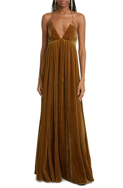 Shop Zimmermann Strappy Open Back Velvet Maxi Dress In Brown Olive
