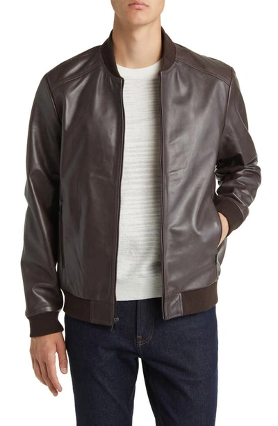 Shop Nordstrom Leather Bomber Jacket In Brown Mole