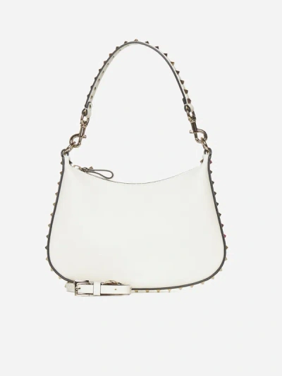 Shop Valentino Rockstud Leather Small Hobo Bag In White