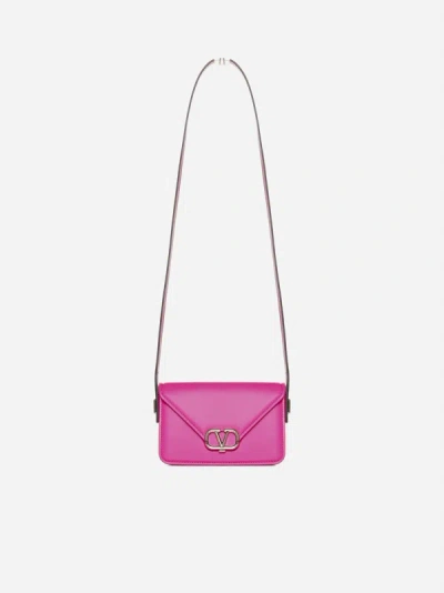 Shop Valentino Vlogo Leather Smalla Bag In Pink Pp