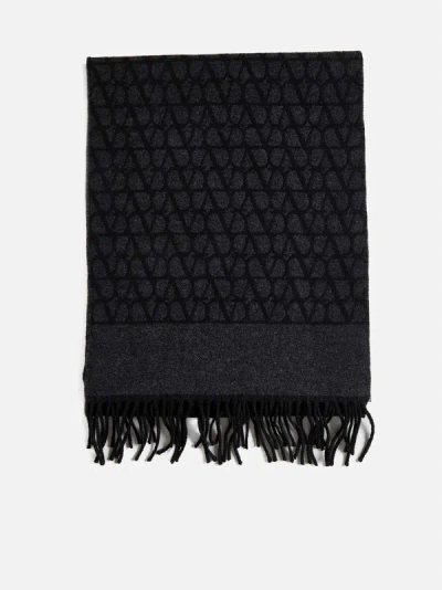 Shop Valentino Toile Iconographe Wool And Cashmere Scarf In Grey,black