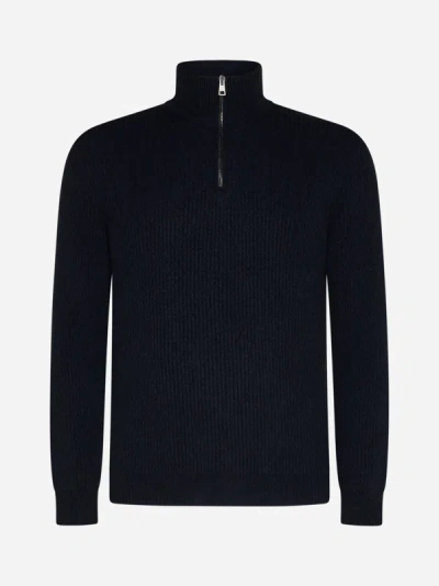 Shop Roberto Collina Wool-blend Zip-up Sweater In Navy