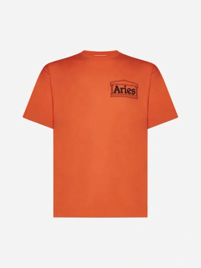 Shop Aries Temple Logo Cotton T-shirt In Orange