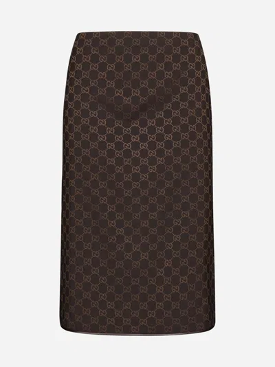 Shop Gucci Gg Viscose-blend Pencil Skirt In Dark Brown,camel