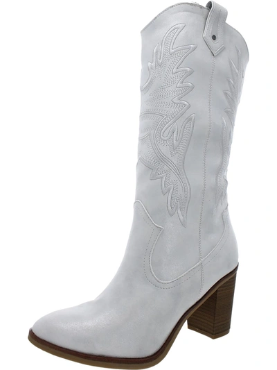 Shop Mia Taley Womens Faux Leather Embroidered Cowboy, Western Boots In Silver