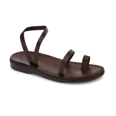 Jerusalem Sandals Ella Ankle Strap Flat Sandal In Brown In Brown