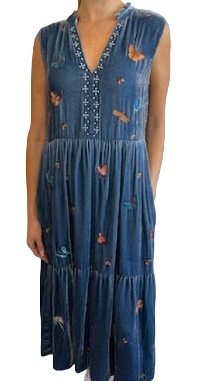 Shop Johnny Was Monarca Velvet Ruffle Nect Tank Dress In Denim Indigo In Multi