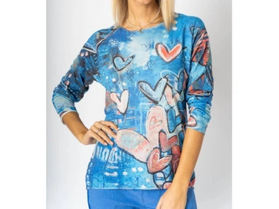 Shop Look Mode Usa Heart Abstract Print Top In Blue