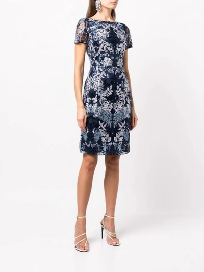 Shop Marchesa Embroidered Cocktail Dress In Navy In Blue