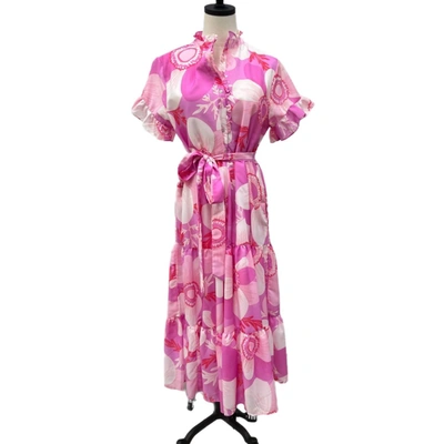 Shop J.marie Kaia Button Up Midi Dress In Purple Pink White In Multi