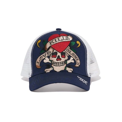 Shop Ed Hardy Heart Skull Hat In Navy In Blue