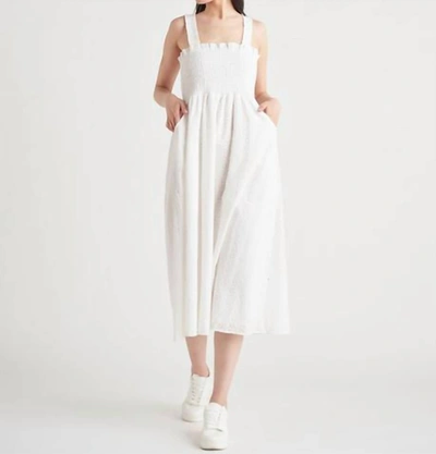 Shop Dex Smocked Eyelet Midi Dress In Ivory In Multi