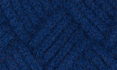 Shop Stewart Of Scotland Cashmere Basketweave Rib Knit Beanie With Genuine Shearling Pom In Blue