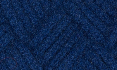 Stewart Of Scotland Cashmere Basketweave Rib Knit Beanie With Genuine Shearling Pom In Blue