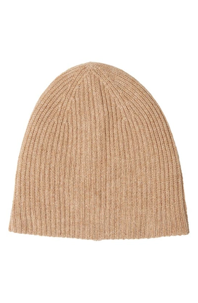 Stewart Of Scotland Cashmere Double Layer Rib Knit Beanie In Camel