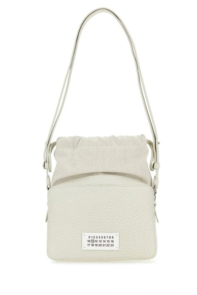 Shop Maison Margiela Woman Chalk Leather And Fabric 5ac Bucket Bag In White