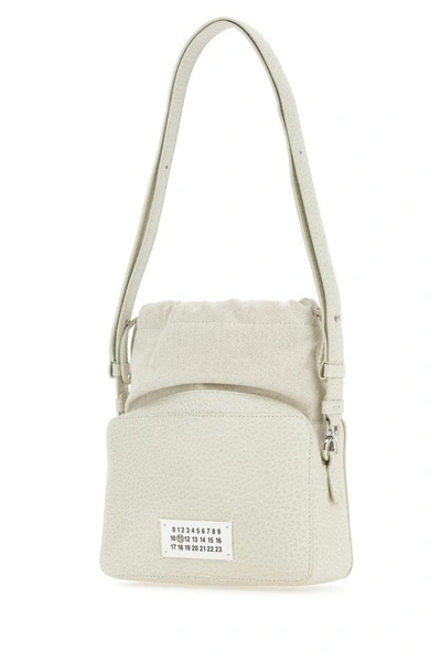 Shop Maison Margiela Woman Chalk Leather And Fabric 5ac Bucket Bag In White