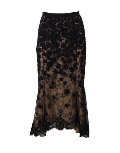 Shop Oscar De La Renta High-low Lace Skirt In Black