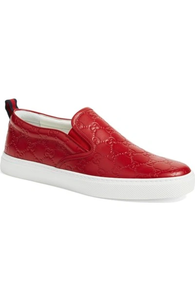 Shop Gucci 'dublin' Slip-on Sneaker (men) In Rosso Emossed Leather