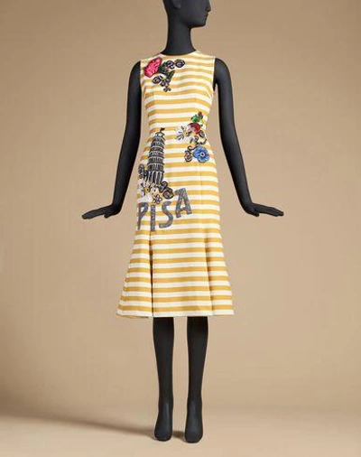 Shop Dolce & Gabbana Cotton Dress With Rear Cutout And Embroidery In Yellow