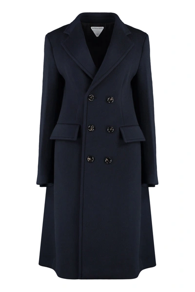 Shop Bottega Veneta Double-breasted Wool And Cashmere Coat In Navy