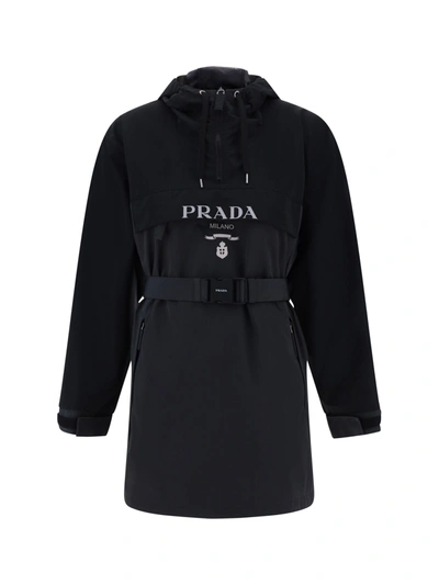 Shop Prada Windproof Jacket In Fumo+nero