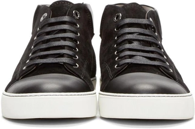 Shop Lanvin Black Leather & Suede Mid-top Sneakers