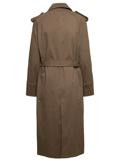 Shop Mvp Wardrobe 'bagli' Green Trench Coat With Matching Belt And Black Buttons In Stretch Cotton Woman