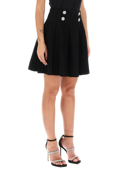 Shop Balmain Rib Knit Skater Mini Skirt In Black