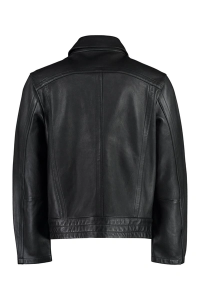 Shop Diesel L-hudson Leather Jacket In Black