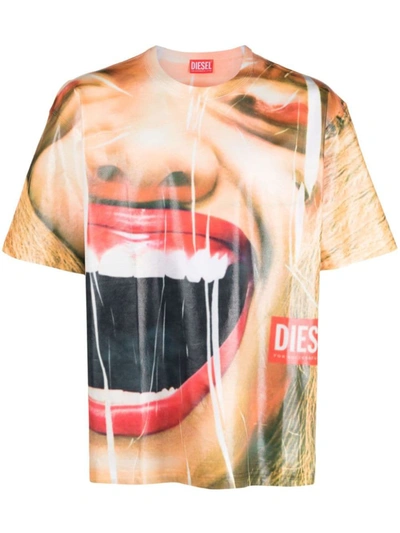 Shop Diesel T-wasbircoo T-shirt With Smile Print In Yellow