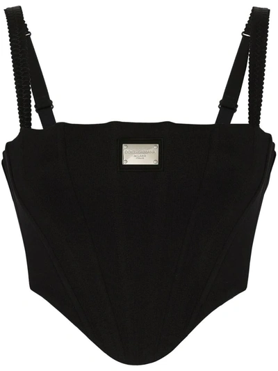 Shop Dolce & Gabbana Cropped Bustier With Logo Plaque In Black