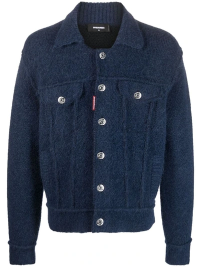 Shop Dsquared2 Button-up Wool-blend Jacket In Navy Blue