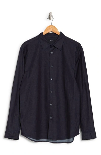 Shop Theory Irving Long Sleeve Chambray Button-up Shirt In Indigo