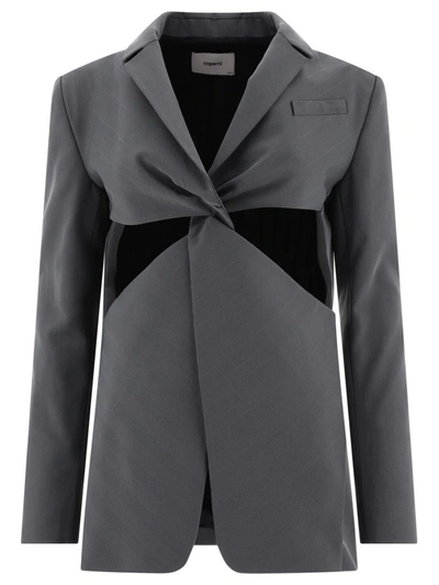 Shop Coperni "twisted Cut-out" Tailored Jacket In Grey