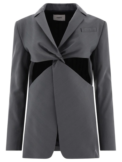 Coperni Tailored Jacket With Twisted Cut-out Detail In Grey