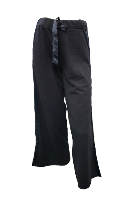 Pj Harlow Kimber Crop French Terry Wide Leg Crop Pant With Satin Stripes In Black In Black