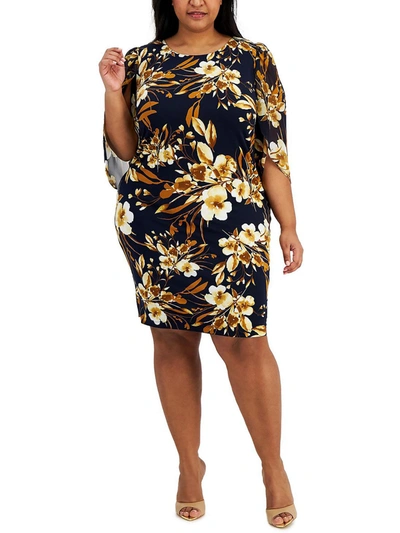 Shop Connected Apparel Plus Womens Knit Tulip Sleeves Sheath Dress In Multi