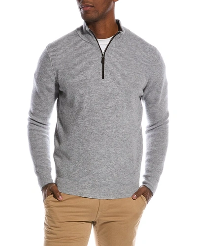 Shop Forte Cashmere Suede-trim Cashmere Mock Sweater In Grey
