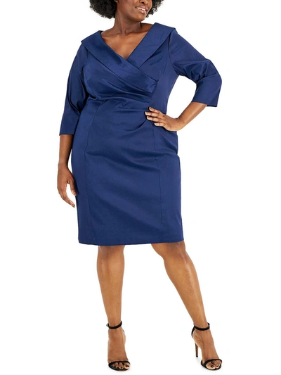 Shop Alex Evenings Plus Womens Portrait Collar Knee Sheath Dress In Blue