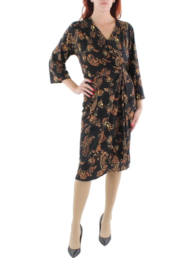 Shop Signature By Robbie Bee Plus Womens Knit Printed Fit & Flare Dress In Black