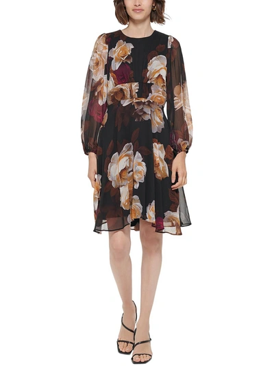 Shop Calvin Klein Petites Womens Floral Knee Shift Dress In Multi