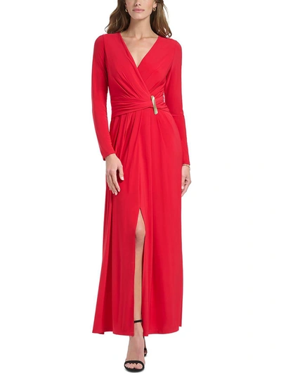 Shop Dkny Womens V-neck Maxi Evening Dress In Red