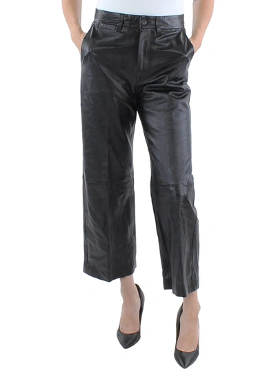 Shop Polo Ralph Lauren Womens Leather High Waist Straight Leg Pants In Black