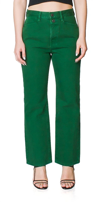 Shop Proenza Schouler White Label Washed Denim Cropped Stovepipe Jeans In Spring Green In Multi